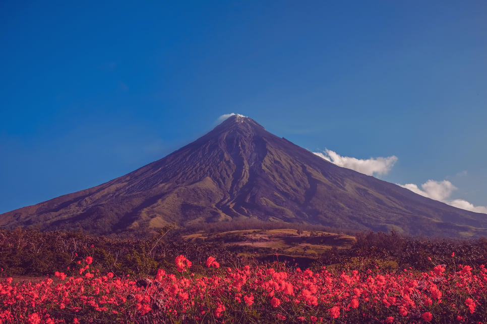  A Volcano Under Blue Sky