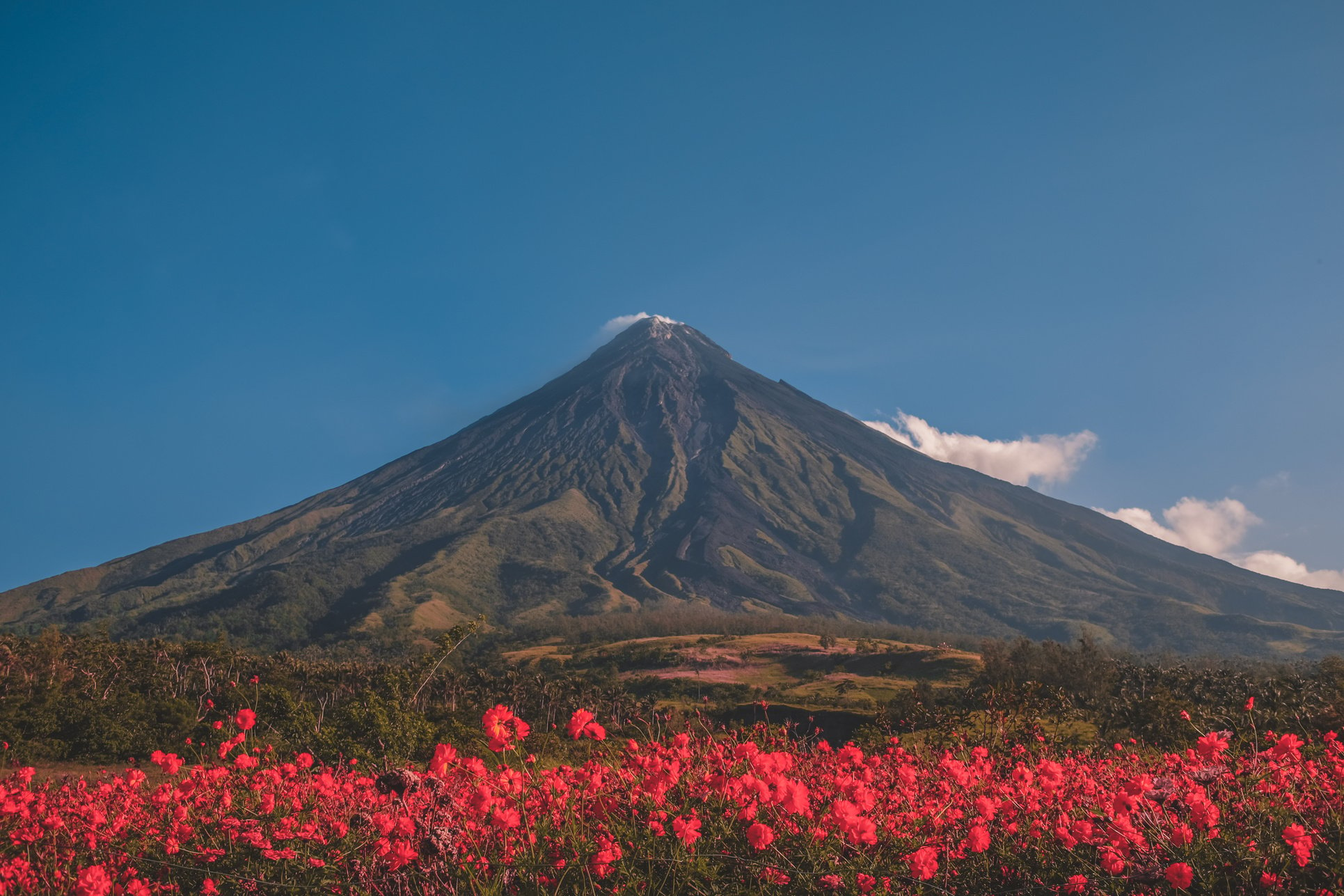  A Volcano Under Blue Sky