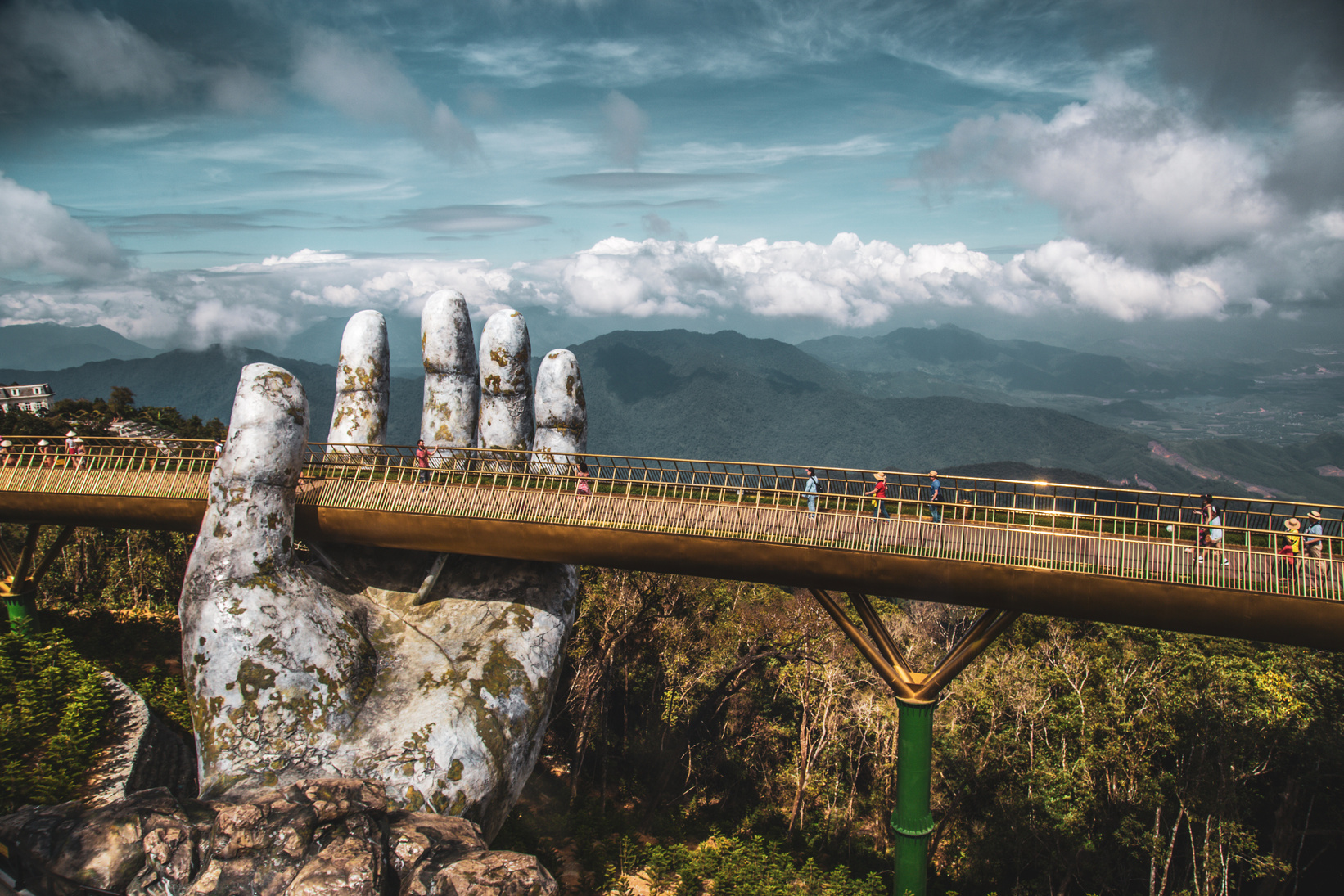 Tourists on Golden Bridge in Bana Hill, Da Nang, Vietnam