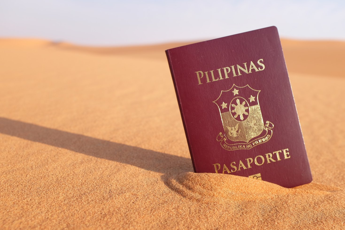 Philippine passport in a desert in Riyadh, Saudi Arabia