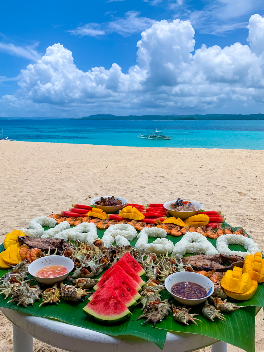 Prepared Lunch in the Seashore of Siargao in the Philippines